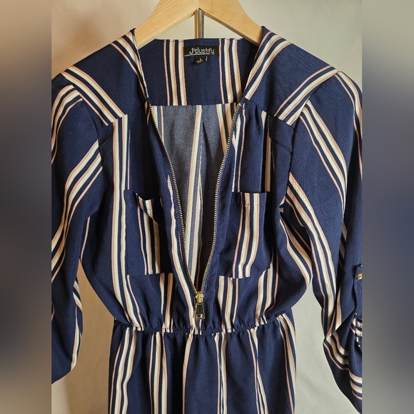 J for Justify Navy Striped Zip Front Dress Size Small - Picture 3 of 6